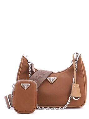 Prada 2005 Re- Edition Brown Nylon Shoulder Bag with Detachable Pouch